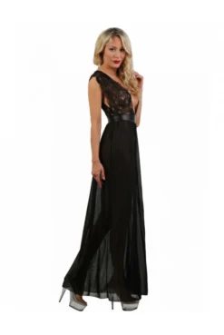 Déshabillé Long Noir Micro Résille Dentelle Bijou -L’Éveil Sensuel Soldes deshabille long noir micro resille dentelle bijou 2