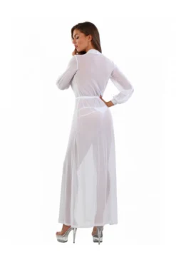 Déshabillé Long Transparent Blanc Micro Résille -L’Éveil Sensuel Soldes deshabille long transparent blanc micro resille 2
