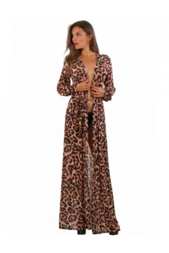 Déshabillé Long Transparent Léopard Micro Résille