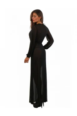 Déshabillé Long Transparent Noir Micro Résille -L’Éveil Sensuel Soldes deshabille long transparent noir micro resille 2