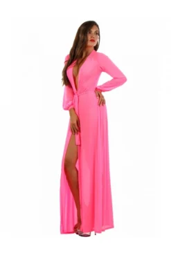 Déshabillé Long Transparent Rose Micro Résille