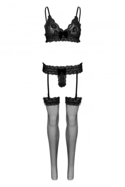 Ensemble Noir Sexy String Jarretelles Bas -L’Éveil Sensuel Soldes ensemble noir sexy string jarretelles bas 4