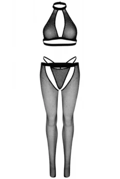 Ensemble Résille Strass Top String Collants Ouverts -L’Éveil Sensuel Soldes ensemble resille strass top string collants ouverts 2