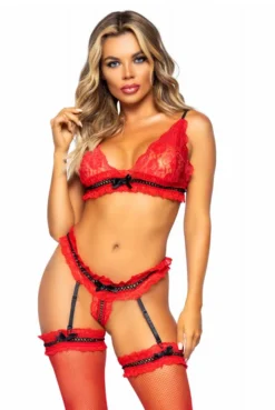 Ensemble Saint Valentin Sexy String Jarretelles Bas