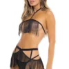 Ensemble Sexy 3 Pièces à Franges Haut Jupette Et String