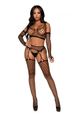 Ensemble Sexy Maxi Résille Collants Porte Jarretelles Gants -L’Éveil Sensuel Soldes ensemble sexy maxi resille collants porte jarretelles gants 3