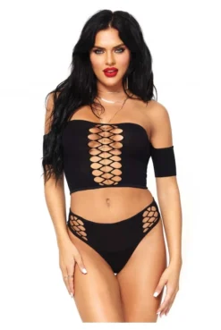 Ensemble Top Culotte String Croisillons