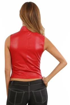Gilet Rouge Col Montant Simili Cuir -L’Éveil Sensuel Soldes gilet rouge col montant simili cuir 2