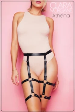 Harnais Simili Cuir Taille Jarretelles Double Jarretières Athéna