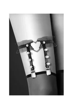 Jarretière Fetish Noire Coeur Pointes Acier