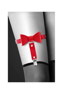 Jarretière Sexy Noeud Papillon Simili Cuir Rouge