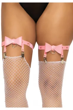 Jarretières Noeud Coeur Rose Cuir Végétalien
