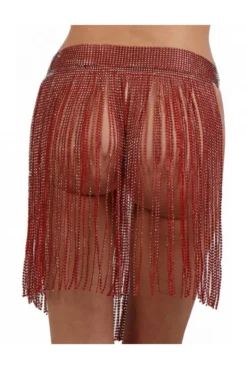 Jupe Sexy Rouge Strass Et Franges -L’Éveil Sensuel Soldes jupe sexy rouge strass et franges 2