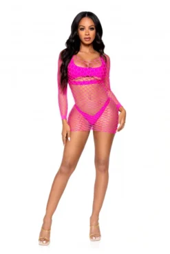 Mini-Robe A Manches Longues Rose Néon -L’Éveil Sensuel Soldes mini robe a manches longues rose neon 2