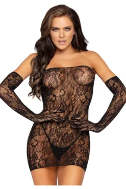 Mini Robe Bustier Dentelle Et Gants Long -L’Éveil Sensuel Soldes mini robe bustier dentelle et gants long 2