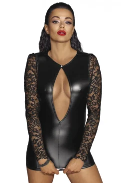 Mini Robe Libertine Fetish Wetlook Et Dentelle -L’Éveil Sensuel Soldes mini robe libertine fetish wetlook et dentelle 4