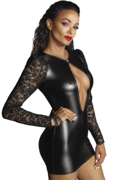 Mini Robe Libertine Fetish Wetlook Et Dentelle -L’Éveil Sensuel Soldes mini robe libertine fetish wetlook et dentelle 6
