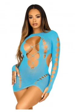 Mini Robe Lingerie Turquoise Avec Découpes -L’Éveil Sensuel Soldes mini robe lingerie turquoise avec decoupes 3