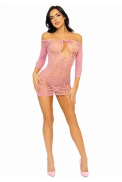 Mini Robe Sexy Résille Coeur Rose Manches Longues -L’Éveil Sensuel Soldes mini robe sexy resille coeur rose manches longues 4