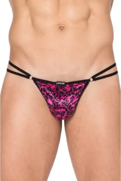 Mini String Homme Imprimé Rose Et Noir