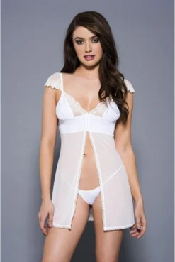 Nuisette Babydoll Fine Résille Blanche Ouverte