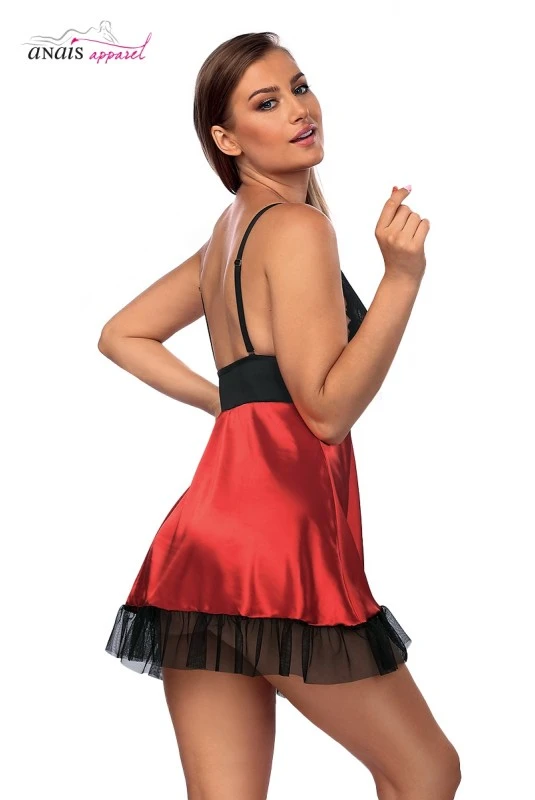 Nuisette Dentelle Et Satin Rouge Et Noir Lisbeth 2 Nuisette Dentelle Et Satin Rouge Et Noir Lisbeth – Image 2