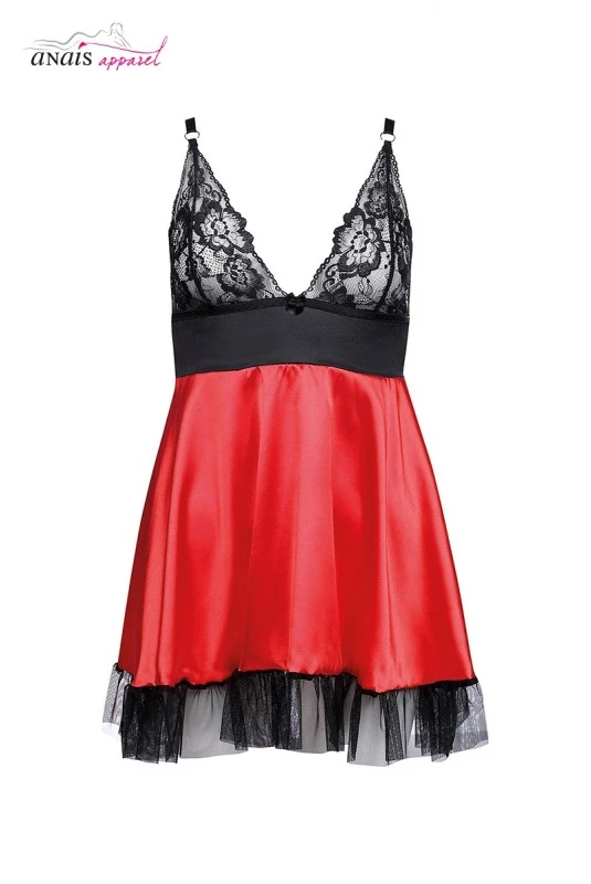 Nuisette Dentelle Et Satin Rouge Et Noir Lisbeth 3 Nuisette Dentelle Et Satin Rouge Et Noir Lisbeth – Image 3
