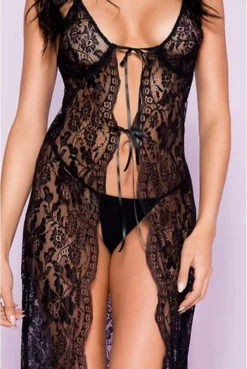 Nuisette Déshabillée Longue Ouverte Dentelle Florale -L’Éveil Sensuel Soldes nuisette deshabillee longue ouverte dentelle florale 2
