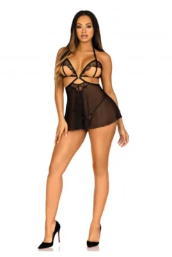 Nuisette En Maille Avec Dentelle Noire -L’Éveil Sensuel Soldes nuisette en maille avec dentelle noire 2