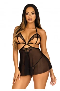 Nuisette En Maille Avec Dentelle Noire