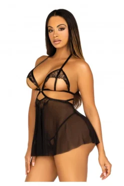 Nuisette En Maille Avec Dentelle Noire -L’Éveil Sensuel Soldes nuisette en maille avec dentelle noire 3