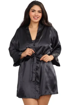 Nuisette Et Peignoir Satin Noir Grande Taille