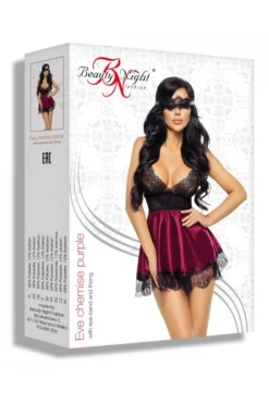 Nuisette Grenat BabyDoll Eve Et Masque Beauty Night -L’Éveil Sensuel Soldes nuisette grenat babydoll eve et masque beauty night 4