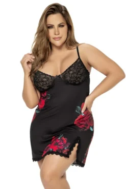 Nuisette Noir Grande Taille Motif Fleuri Et String Assorti -L’Éveil Sensuel Soldes nuisette noir grande taille motif fleuri et string assorti 2