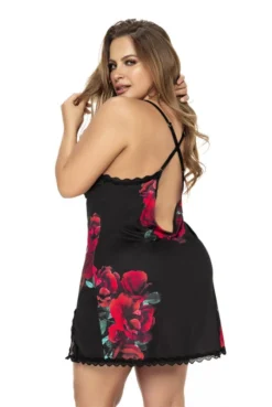 Nuisette Noir Grande Taille Motif Fleuri Et String Assorti -L’Éveil Sensuel Soldes nuisette noir grande taille motif fleuri et string assorti 3