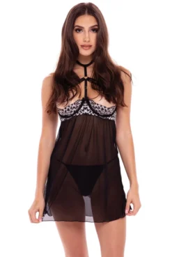 Nuisette Seins Nus Ras De Cou Résille Noire Et Dentelle