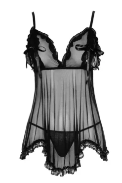 Nuisette Transparente Résille Et Dentelle Noire String -L’Éveil Sensuel Soldes nuisette transparente resille et dentelle noire string 2