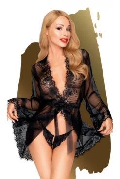 Peignoir Déshabillé Et String Assorti Noir Hypnotic Power