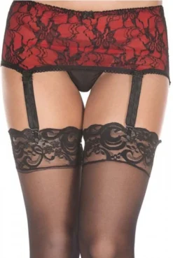 Porte Jarretelles Bandeau Rouge Et Dentelle Noire