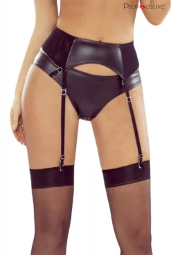 Porte Jarretelles Fetish Hard Chic Wetlook Micro Résille Noir