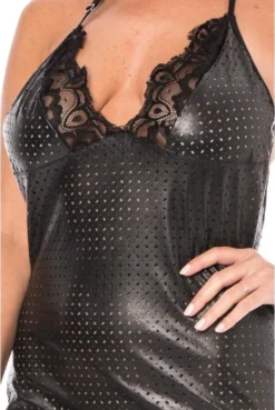 Robe 2XL Noire Simili Cuir Et Dentelle Noire -L’Éveil Sensuel Soldes robe 2xl noire simili cuir et dentelle noire 4