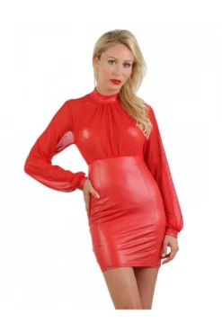 Robe Club Voile Transparent Et Wetlook Rouge -L’Éveil Sensuel Soldes robe club voile transparent et wetlook rouge 2