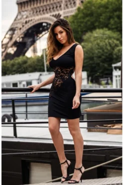 Robe Cocktail Asymétrique Dentelle Florale