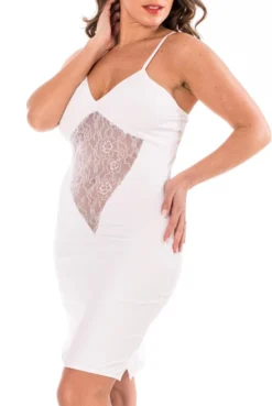 Robe Cocktail Blanche Empiècements Dentelle -L’Éveil Sensuel Soldes robe cocktail blanche empiecements dentelle 3