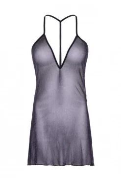 Robe Courte Transparente Fendue Lurex Argent Et Noir -L’Éveil Sensuel Soldes robe courte transparente fendue lurex argent et noir 4