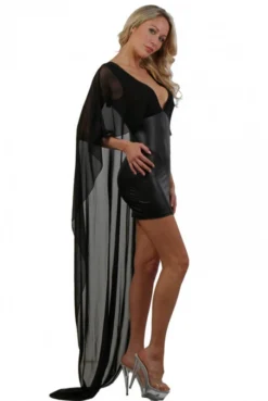 Robe Courte Wetlook Dos Cape Micro Résille Noir -L’Éveil Sensuel Soldes robe courte wetlook dos cape micro resille noir 2