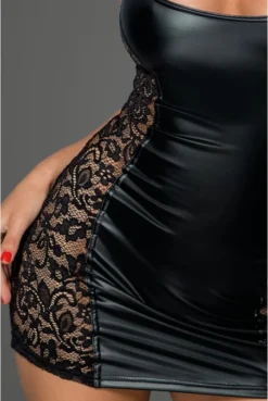 Robe Courte Wetlook Fetish Et Dentelle -L’Éveil Sensuel Soldes robe courte wetlook fetish et dentelle 5
