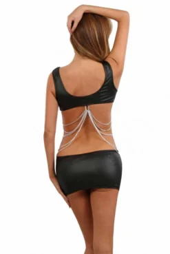 Robe Fetish Noir Wetlook Chainettes Argentées -L’Éveil Sensuel Soldes robe fetish noir wetlook chainettes argentees 2