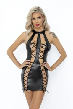 Robe Fetish Ultra Sexy Fendue Et Lacée Powerwetlook -L’Éveil Sensuel Soldes robe fetish ultra sexy fendue et lacee powerwetlook 2