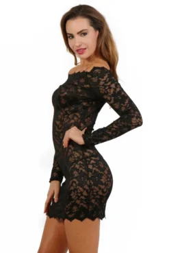 Robe Lingerie Dentelle Noire Manches Longues Spazm -L’Éveil Sensuel Soldes robe lingerie dentelle noire manches longues spazm 2